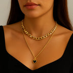 Colar Feminino Duplo Elos Coração Banhado a Ouro 18k