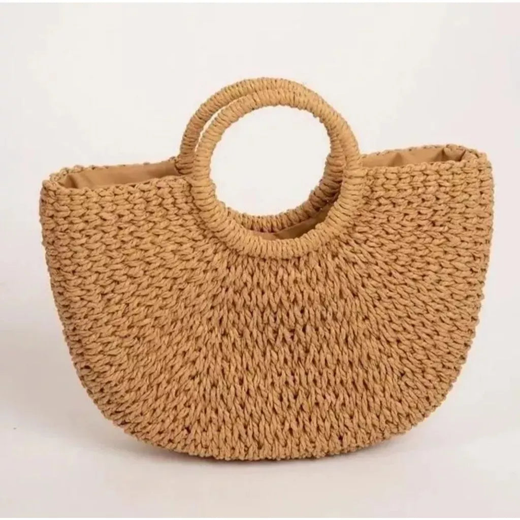 Bolsa Feminina Redonda de Palha – Meia Lua Artesanal