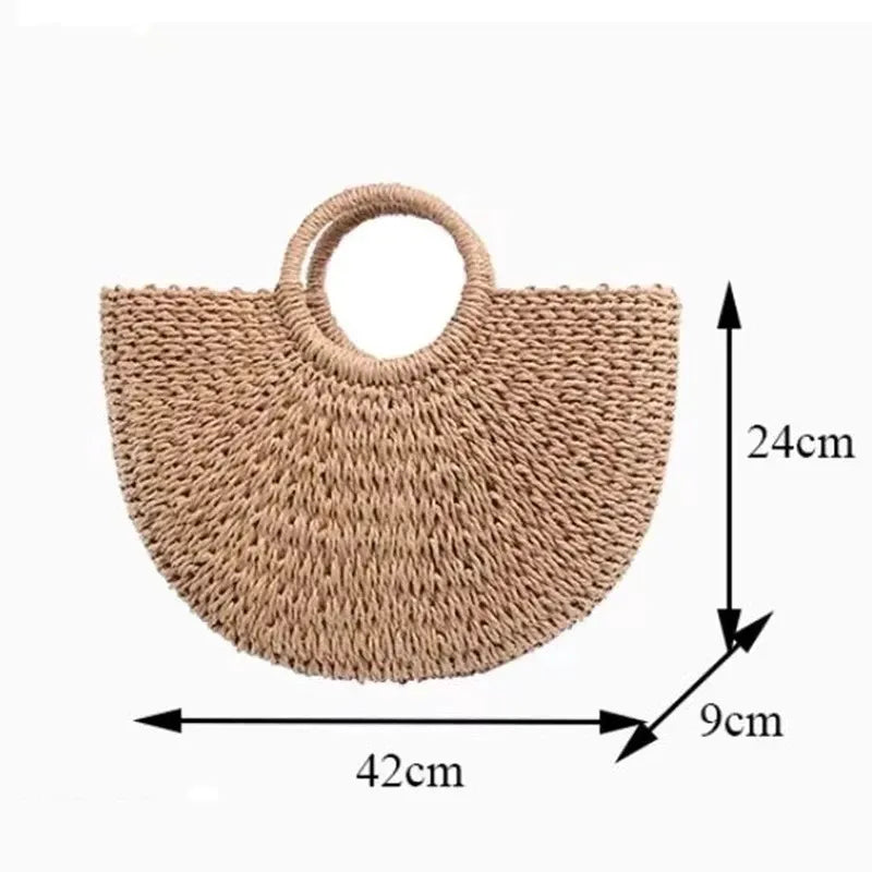 Bolsa Feminina Redonda de Palha – Meia Lua Artesanal