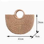Bolsa Feminina Redonda de Palha – Meia Lua Artesanal