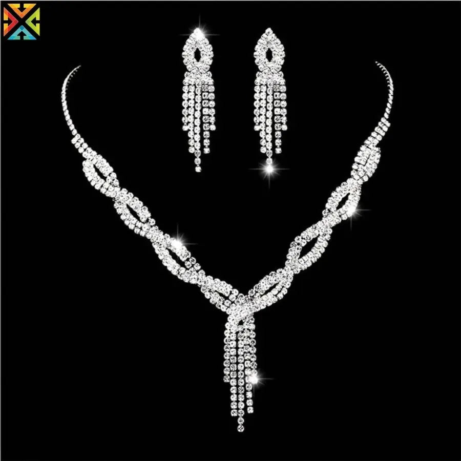 Conjunto de Joias Femininas Luxo ELIORA – Colar, Pulseira e Brincos Strass