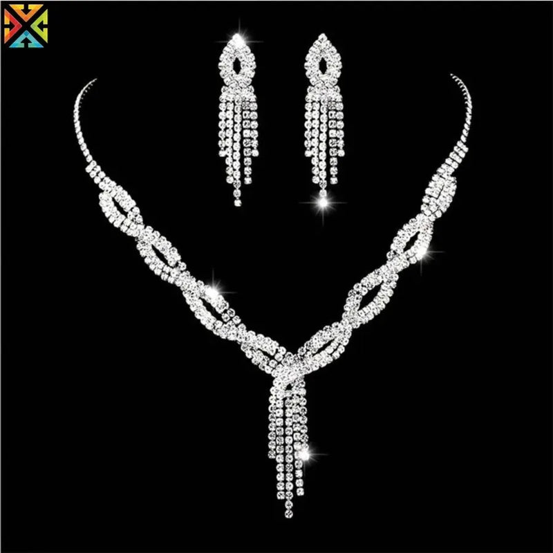 Conjunto de Joias Femininas Luxo ELIORA – Colar, Pulseira e Brincos Strass