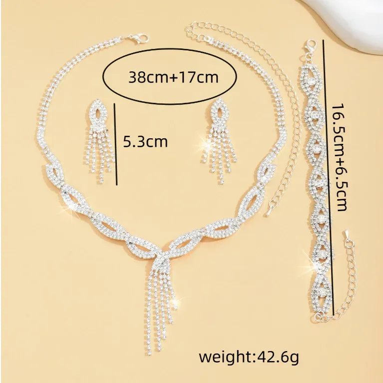 Conjunto de Joias Femininas Luxo ELIORA – Colar, Pulseira e Brincos Strass