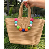 Bolsa de Praia Feminina com Pompons Coloridos