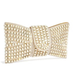 Bolsa Clutch Feminina de Festa – Pedrarias e Laço Elegante Prata ou Dourada