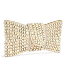 Bolsa Clutch Feminina de Festa – Pedrarias e Laço Elegante Prata ou Dourada