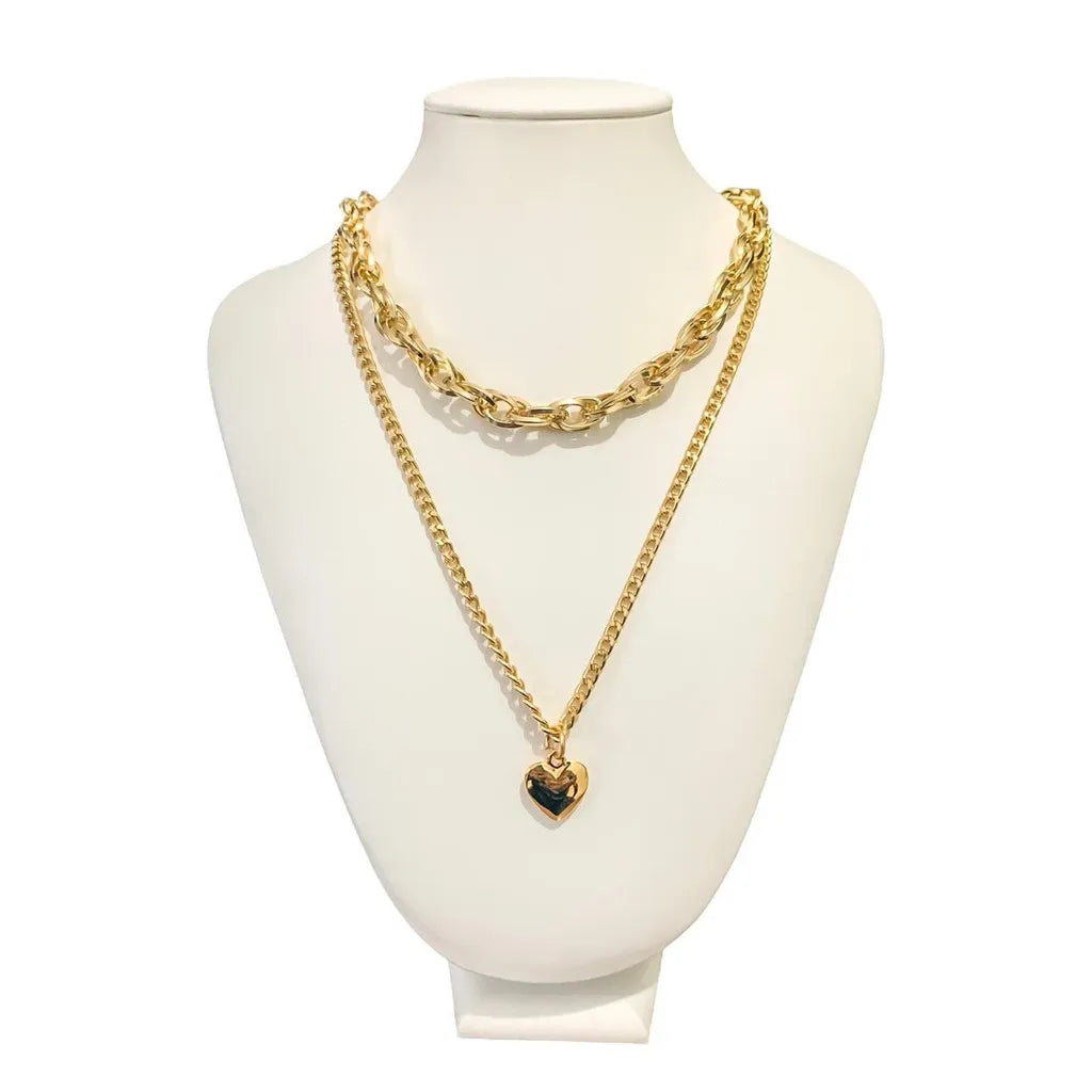 Colar Feminino Duplo Elos Coração Banhado a Ouro 18k