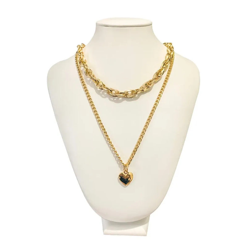 Colar Feminino Duplo Elos Coração Banhado a Ouro 18k