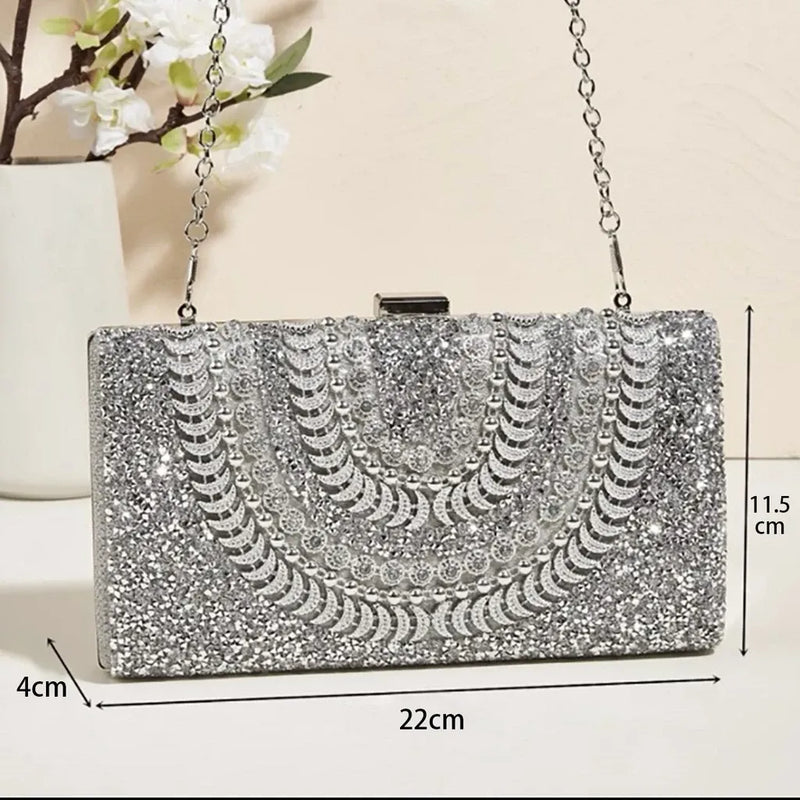 Bolsa Feminina de Festa ELIORA – Brilho Texturizado com Alça Removível