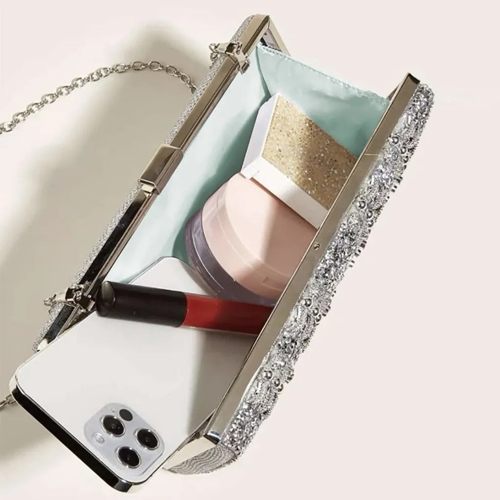 Bolsa Feminina de Festa ELIORA – Brilho Texturizado com Alça Removível