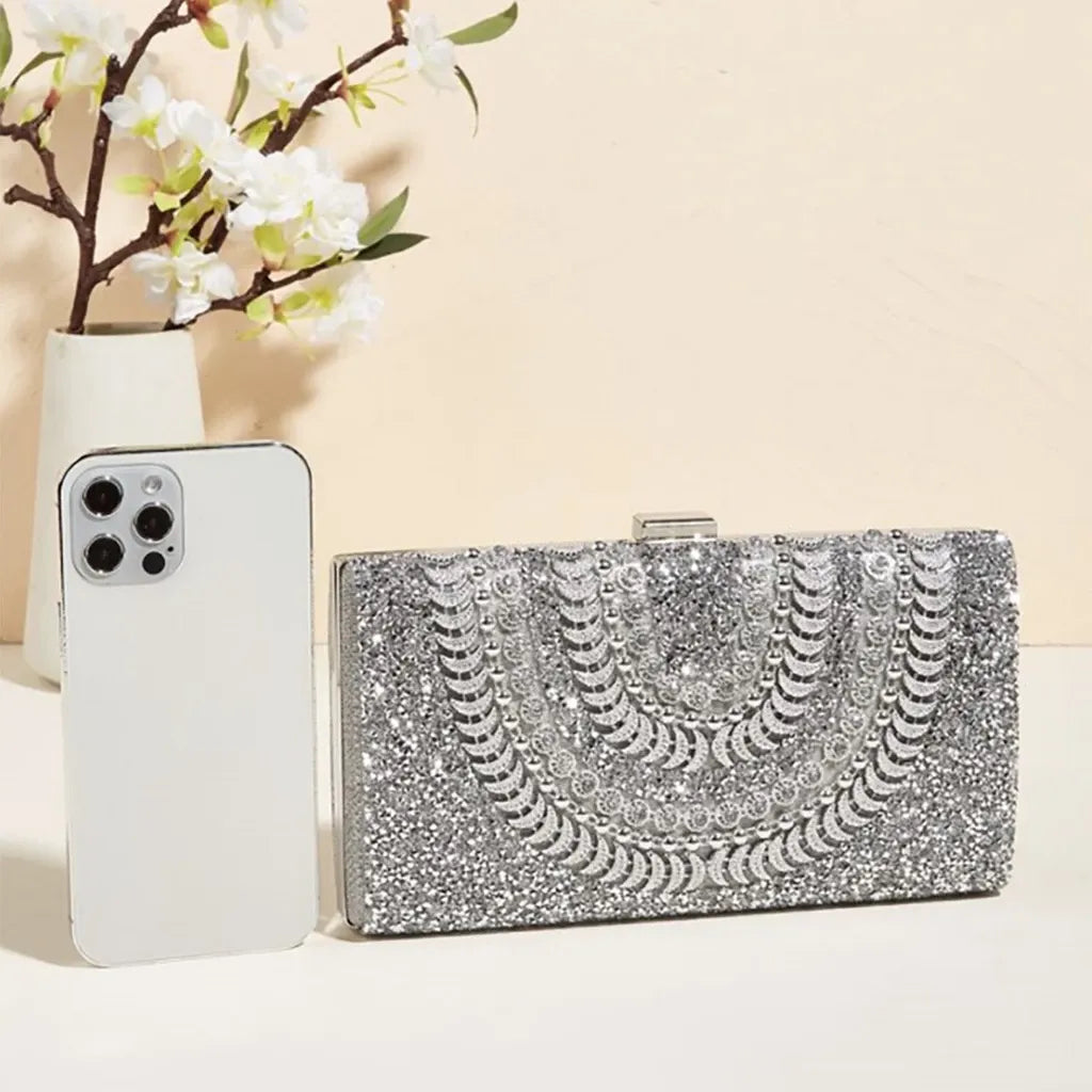 Bolsa Feminina de Festa ELIORA – Brilho Texturizado com Alça Removível