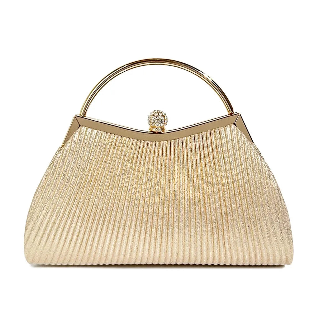 Bolsa clutch festa ELIORA com alça de corrente dourada removível, bolsa feminina elegante para casamentos e eventos noturnos.