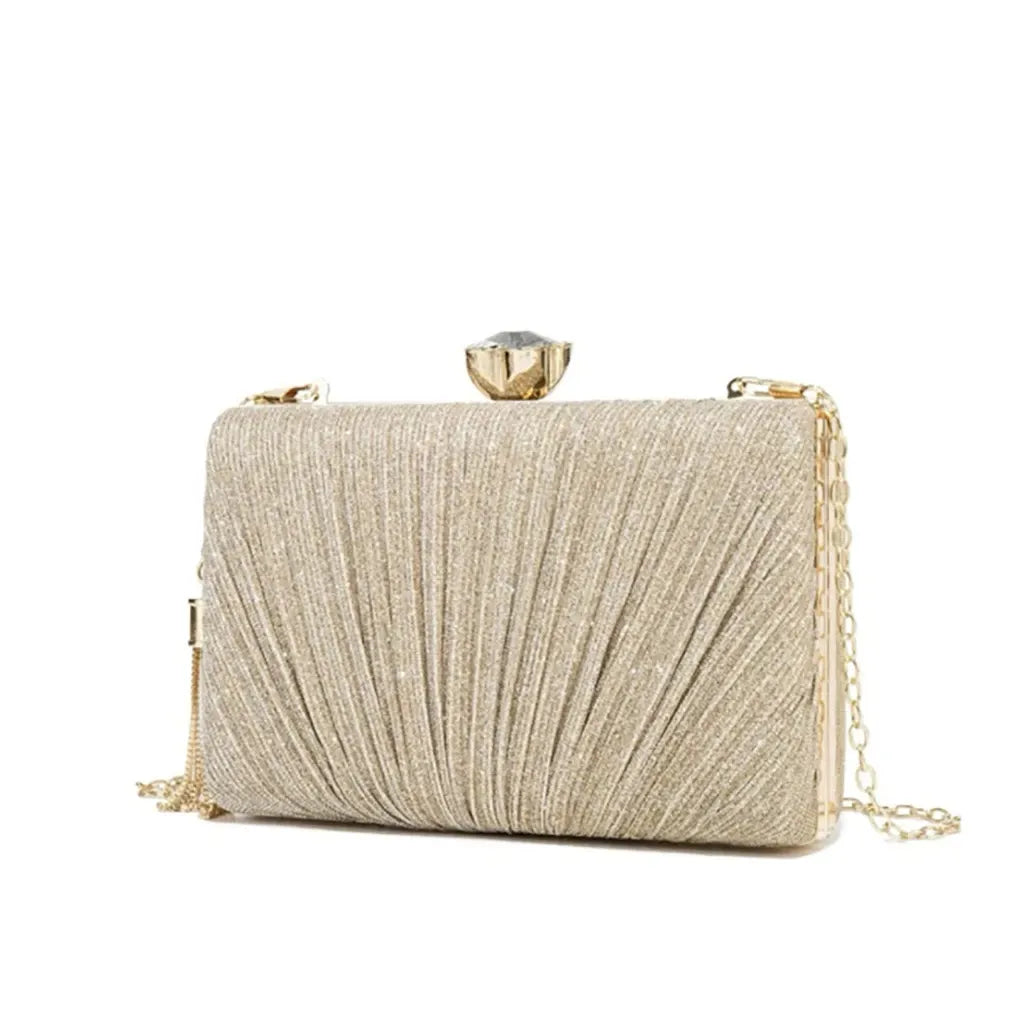 Bolsa clutch feminina ELIORA com alça removível e acabamento brilhante, acessório elegante para festas e casamentos