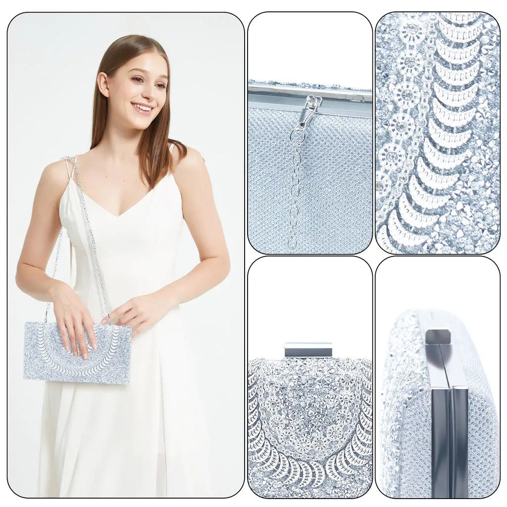 Bolsa Feminina de Festa ELIORA – Brilho Texturizado com Alça Removível